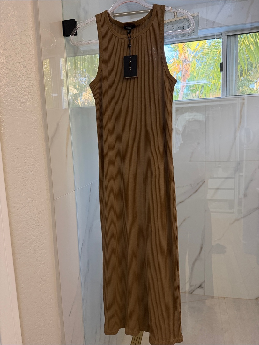 Massimo Dutti Olive Ribbed Tank Maxi Dress